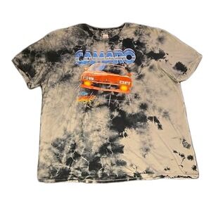 Vtg GM Camaro Z28 Racing T Shirt Mens 2XL Black White Tie Dye Graphic Muscle Car